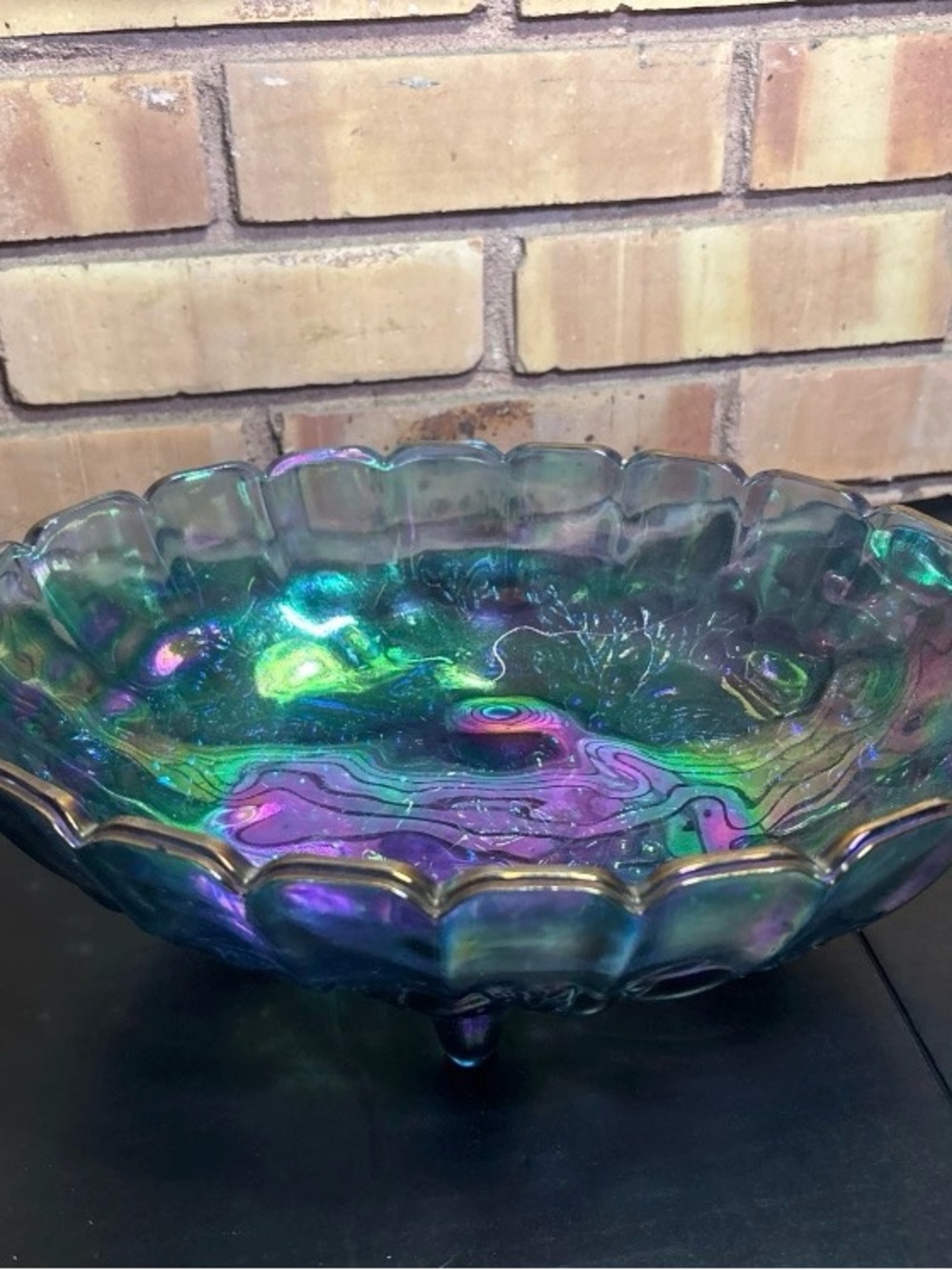 Vintage Indiana Glass Co. Harvest Grape Carnival Fruit Bowl 12” X 8.5”